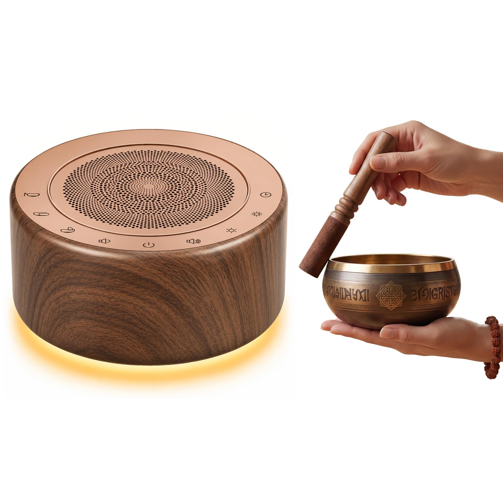 Kipcush Macchina tibetana per campana tibetana, 7 campane tibetane di diverse dimensioni, per yoga, meditazione, guarigione dei chakra, terapia del suono e sollievo dallo stress, con timer e