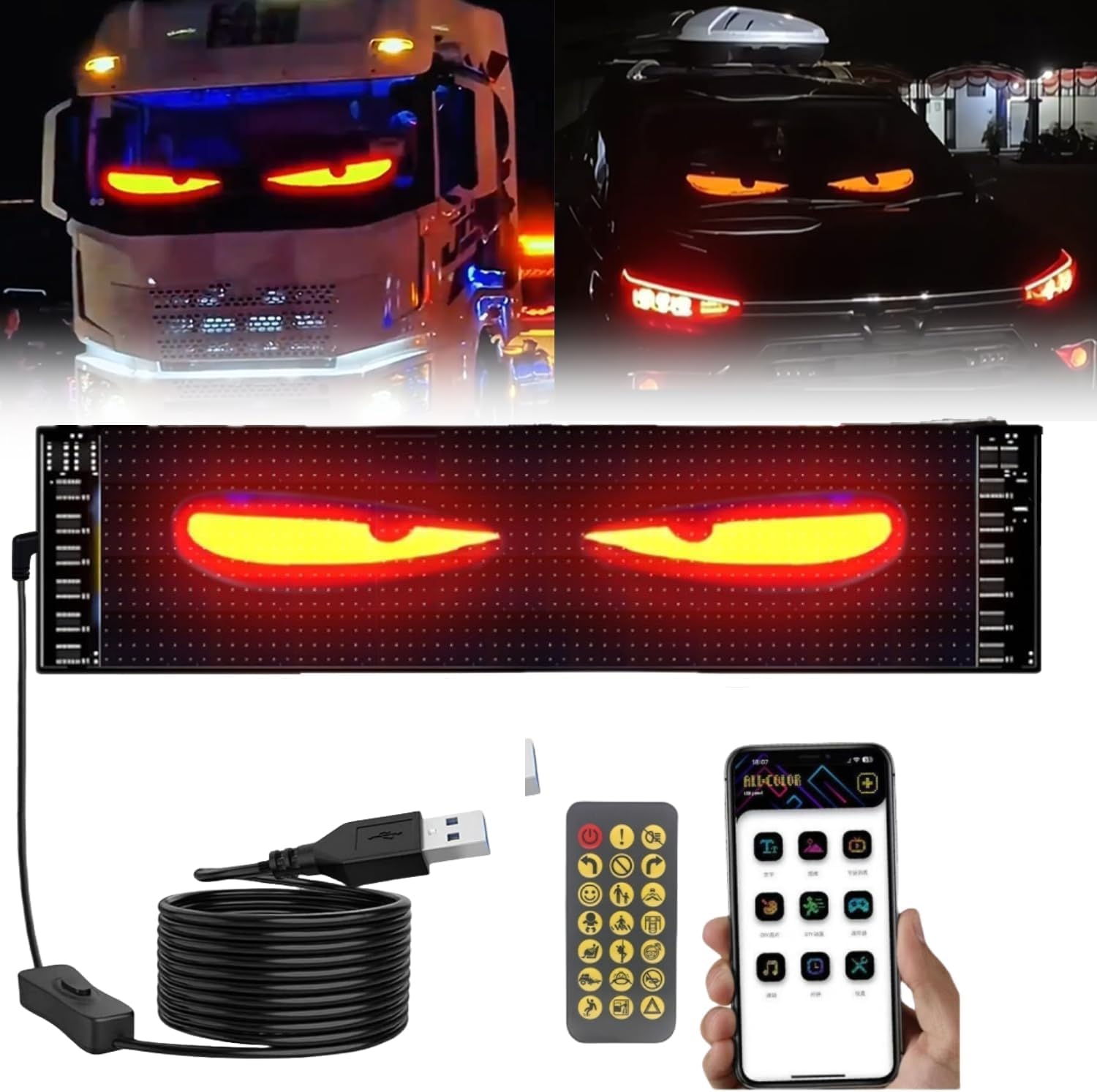 2pcs Cars Devil Eyes Light For Dodge RAM 1500 2011 2012 2013 2014-2018,Personalization Programmable Flexible Car Window Screen Led Display Glowing Animated Interior Accessories