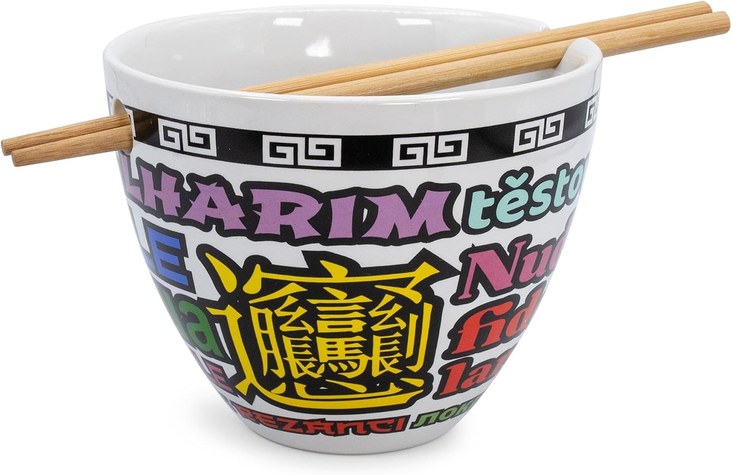 Bowl Bop Noodle Collage Japanese Ceramic Dinnerware Set | Includes 16-Ounce Ramen Noodle Bowl and Wooden Chopsticks | Asian Food Dish Set For Home & Kitchen | Kawaii Anime Gifts and Collectibles