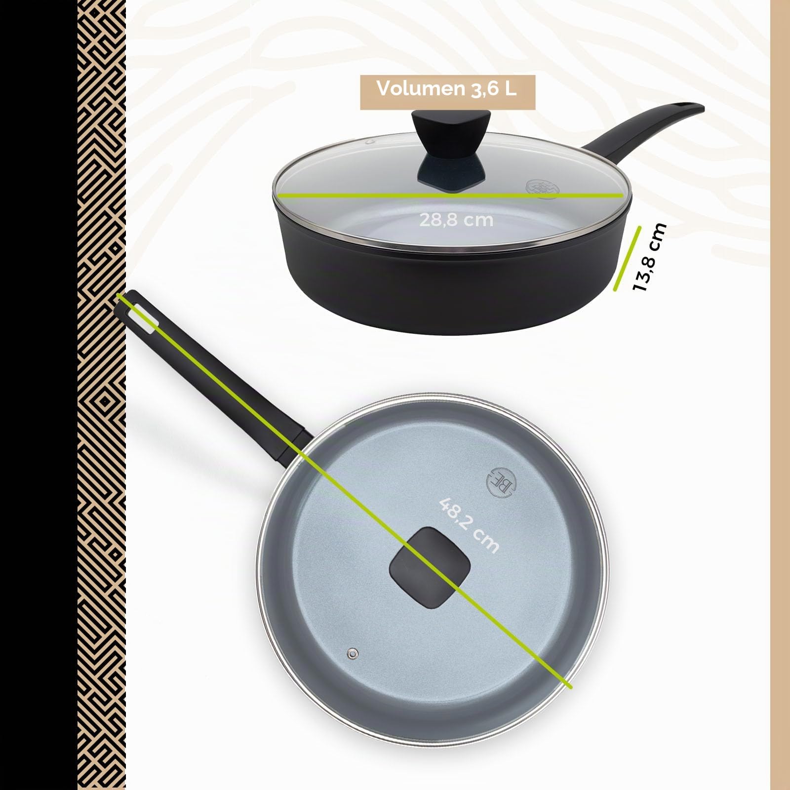 Be Living Sartén con tapa – Ø 28 cm – Sartén honda – Cerámica – Inducción – Sin PFAS – Antiadherente – Serie Delight