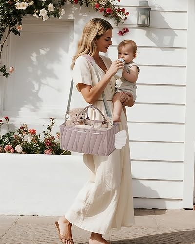 Miniatura 2 de Organizador de pañales, organizador de bebé para artículos esenciales, cesta de almacenamiento todo en uno con compartimentos, bolsillo