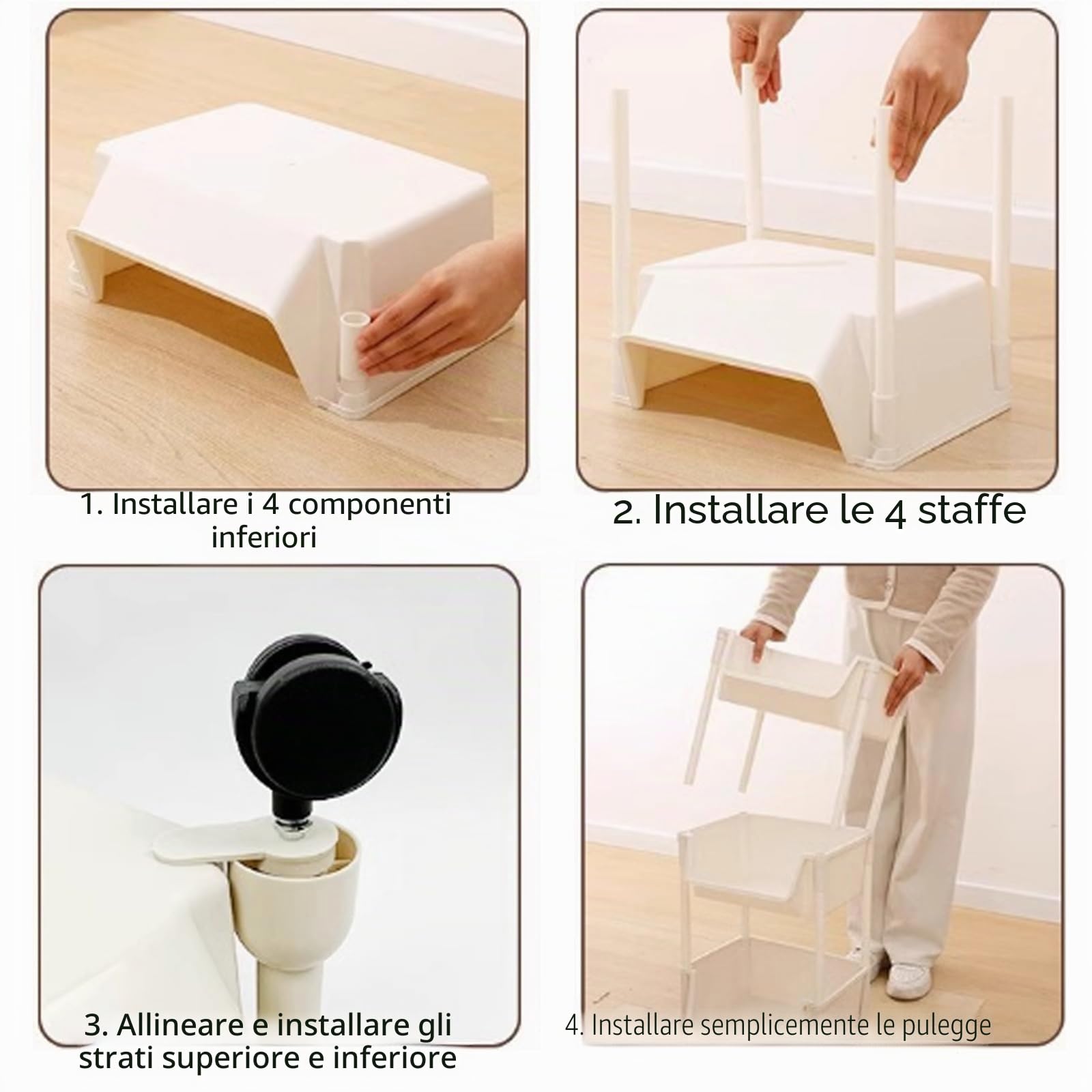 Carrello portaoggetti in plastica con cassetto a 3 ripiani, multifunzione, per cucina, bagno, organizer mobile con ruote