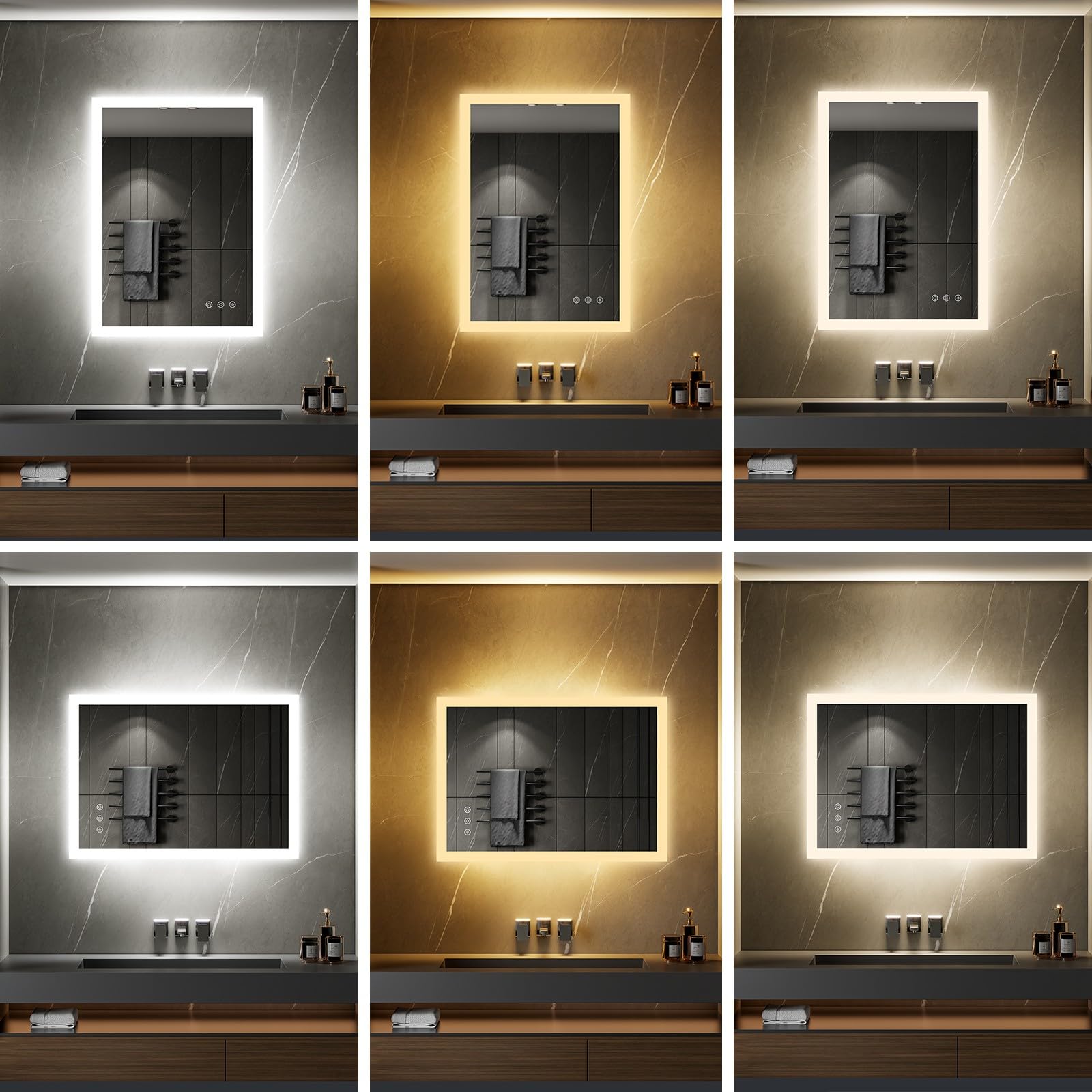 SANIVERRE TEMEO Miroir Mural LED Lumineux 80 x 100 cm réversible (2100 LMS) Tactile : antibuée + intensité et Couleur réglables - Salle de Bain