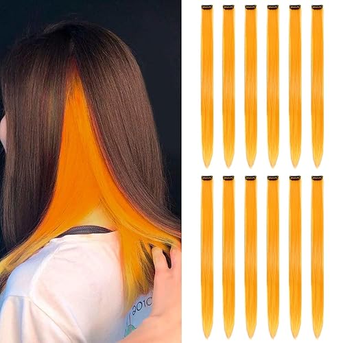 Miniatura 7 de 10 extensiones de cabello sintético con clip de 20 pulgadas, multicolor, lacio, con clip, para mujeres y niñas, niños, como regalo, extensiones de