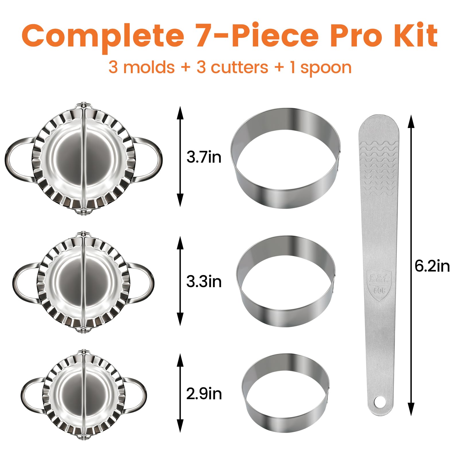 3-in-1 Stainless Steel Dumpling Maker Set - Professional Dumpling Press & Empanada Mold with Dough Cutters (3