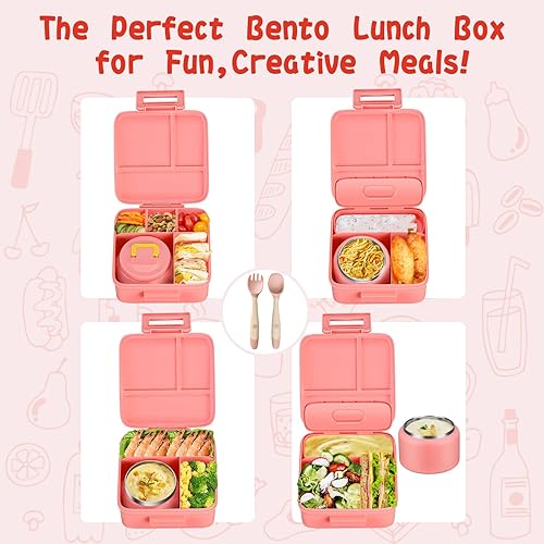 Miniatura 4 de JXXM Lonchera Bento para niños con termo de sopa de 8 onzas, recipientes de almuerzo a prueba de fugas con 5 compartimentos, tarro de comida térmico