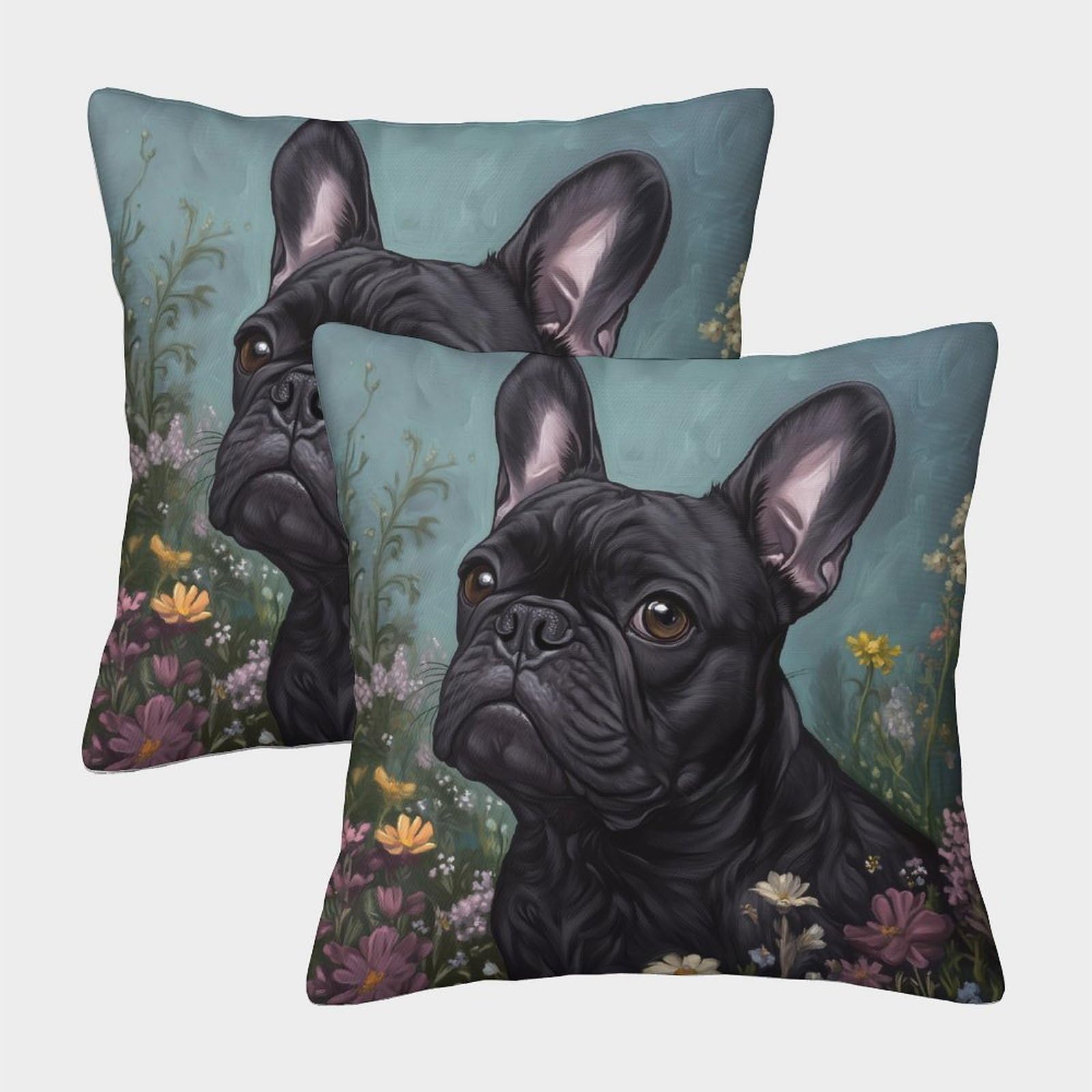 kaiyun 2 Pack Bulldog,Flowers Pillow Case Home Decoration Sofa Cushion Cover 50x50cm
