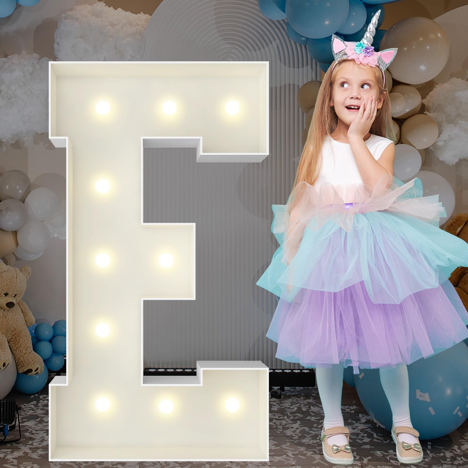 3FT Marquee Light Up Letters, Large Marquee Letters, Pre-cut Foam Board Letter E for Engagement Wedding Decorations Birthday Party Backdrop Decor, Balloon Arch Kit