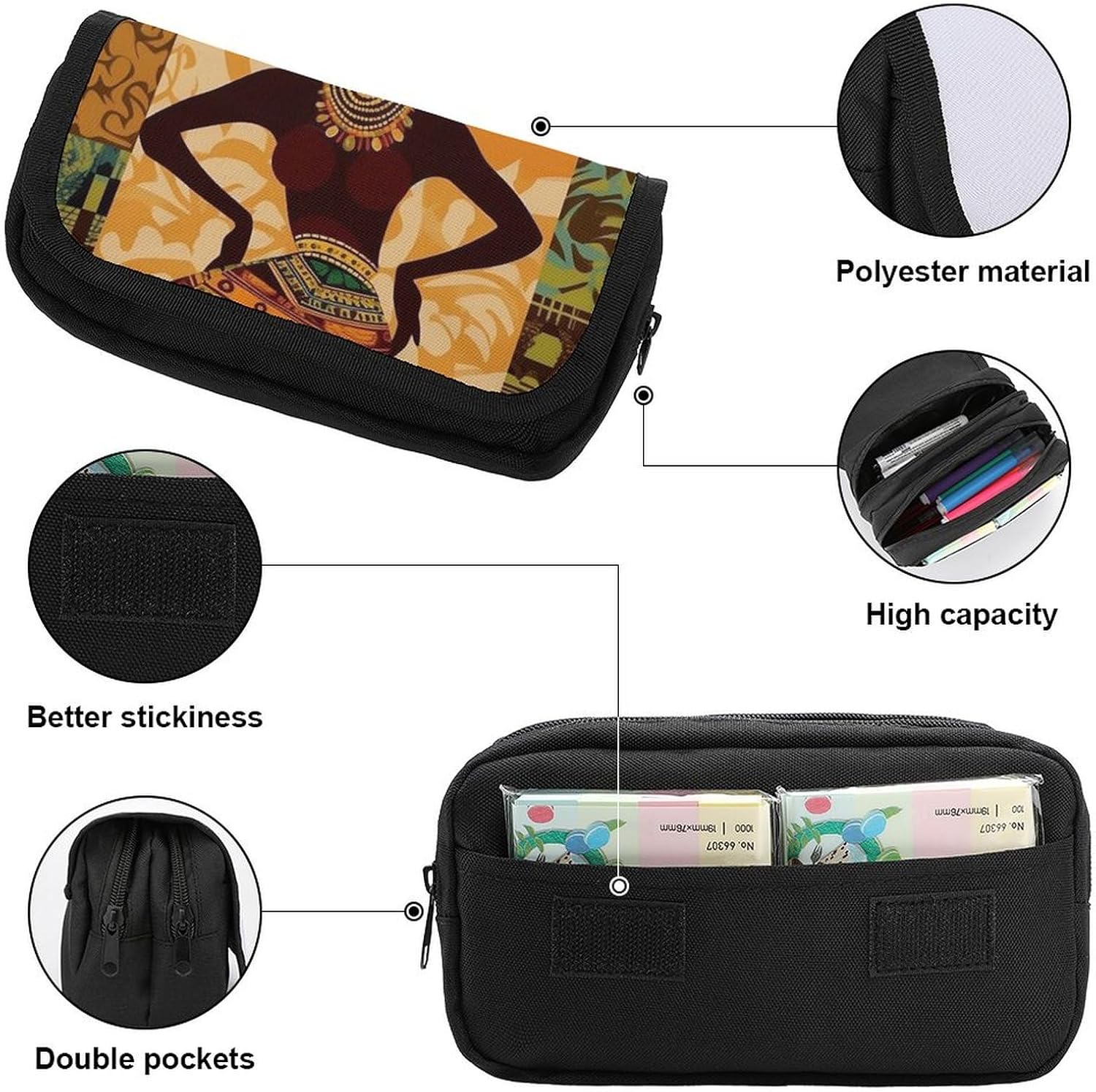 Pencil Pouch African Woman Pencil Case for Men Women Cosmetic Bag Aesthetic Pen Bag for Office Multifunctional Bags Marker Pen Case