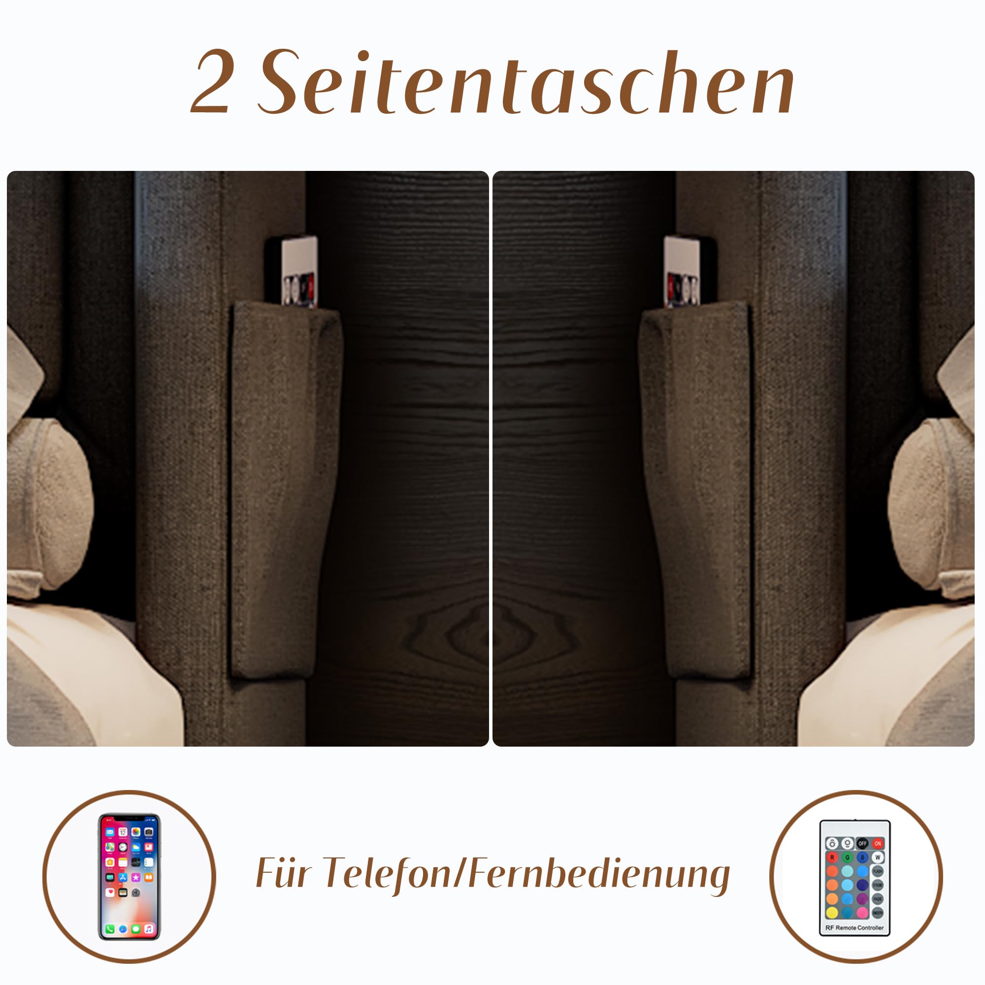Letto imbottito 140 x 200, letto matrimoniale con testiera a LED e funzione di ricarica USB C, letto idraulico con rete a doghe in legno e struttura in metallo, portata 300 kg, colore grigio, cotone