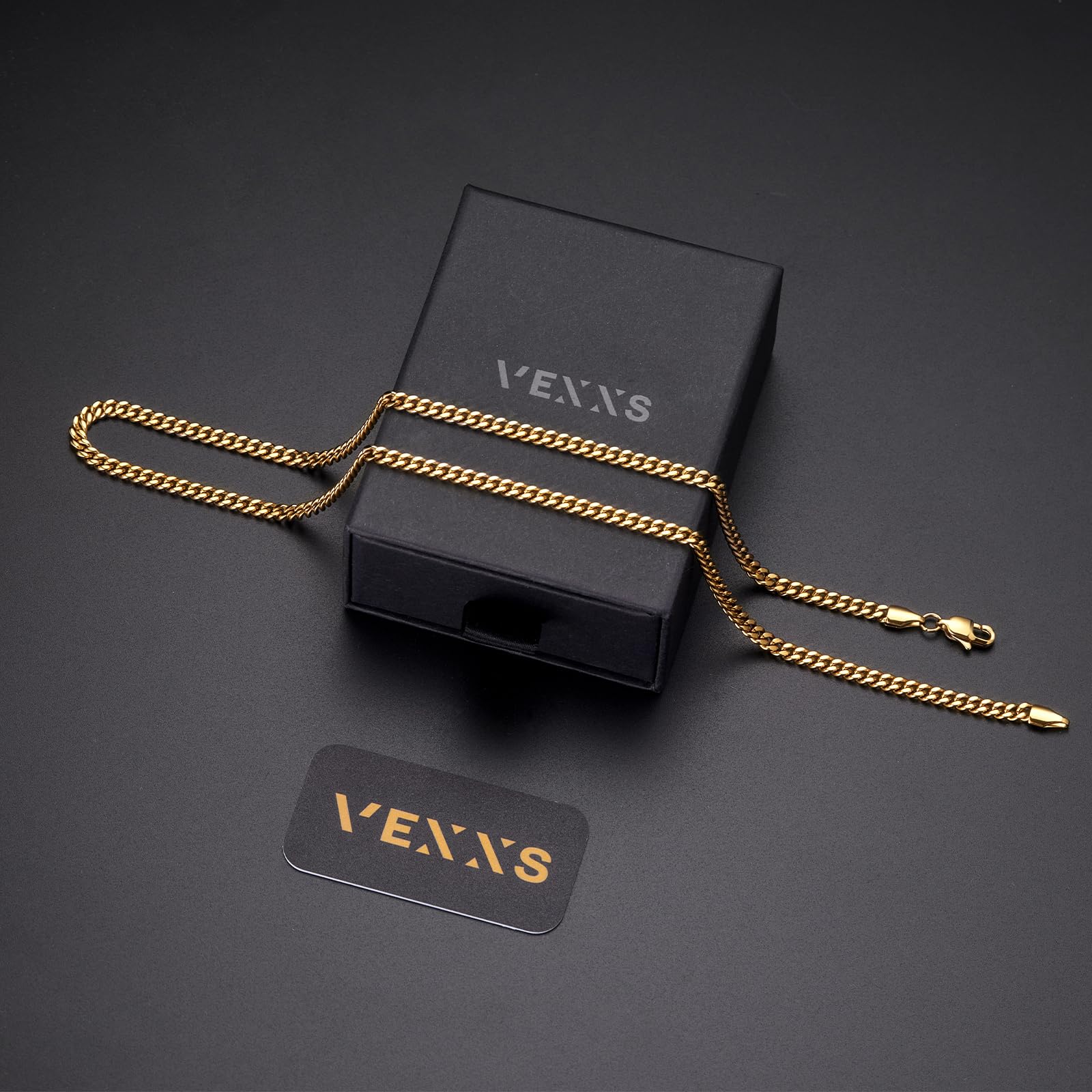 VEXXS Panzerkette Herren Kubanisch Edelstahl 18 Karat Vergoldet 4/5/6mm Halskette Goldkette 46-66cm