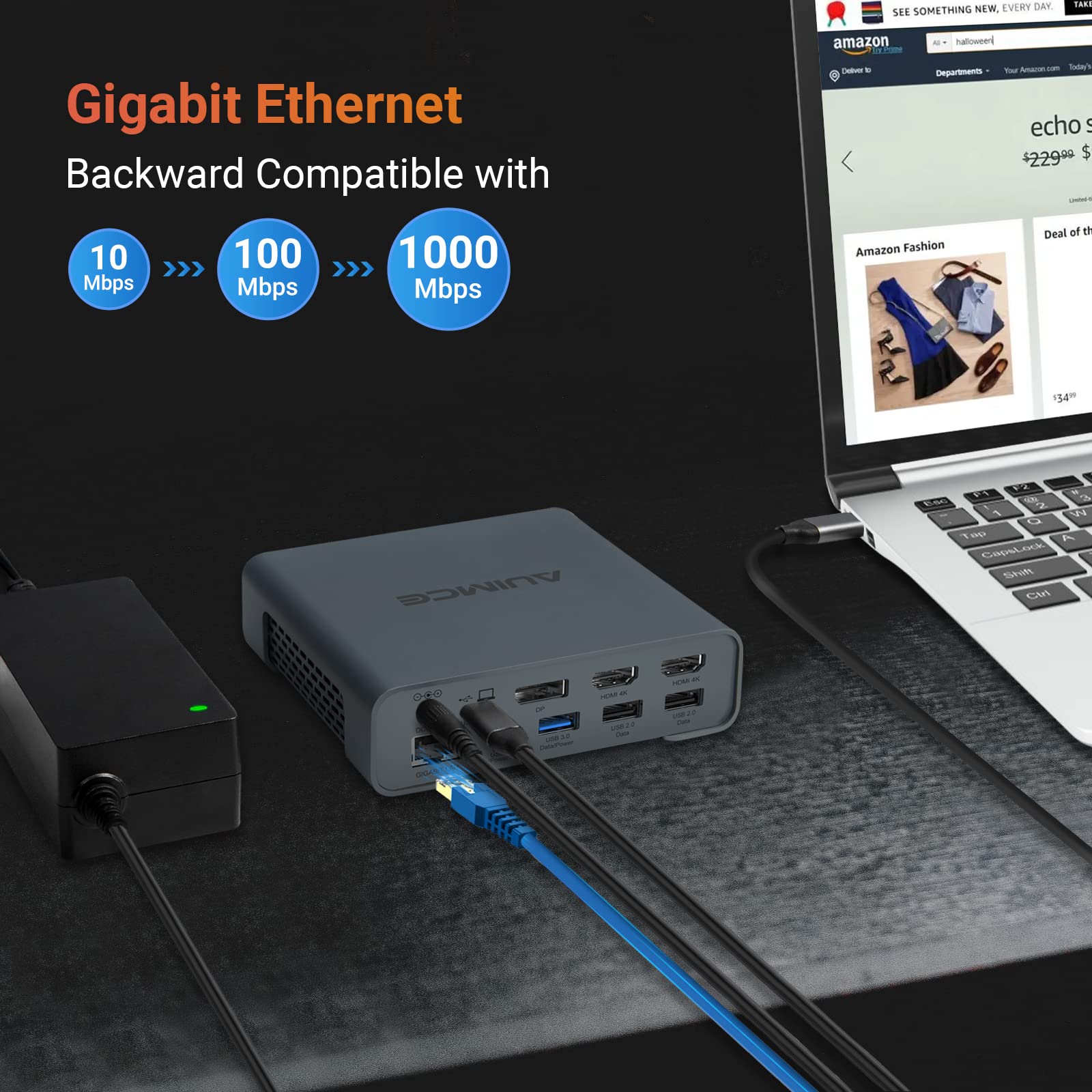 USB C Docking Station Dual Monitor 2 HDMI with Power Supply for Dell/HP/Lenovo/Surface Laptops,16 in 1 Laptop Docking Station with 4k/60Hz Displayport, Ethernet, SD/TF,8 USB C/A Ports