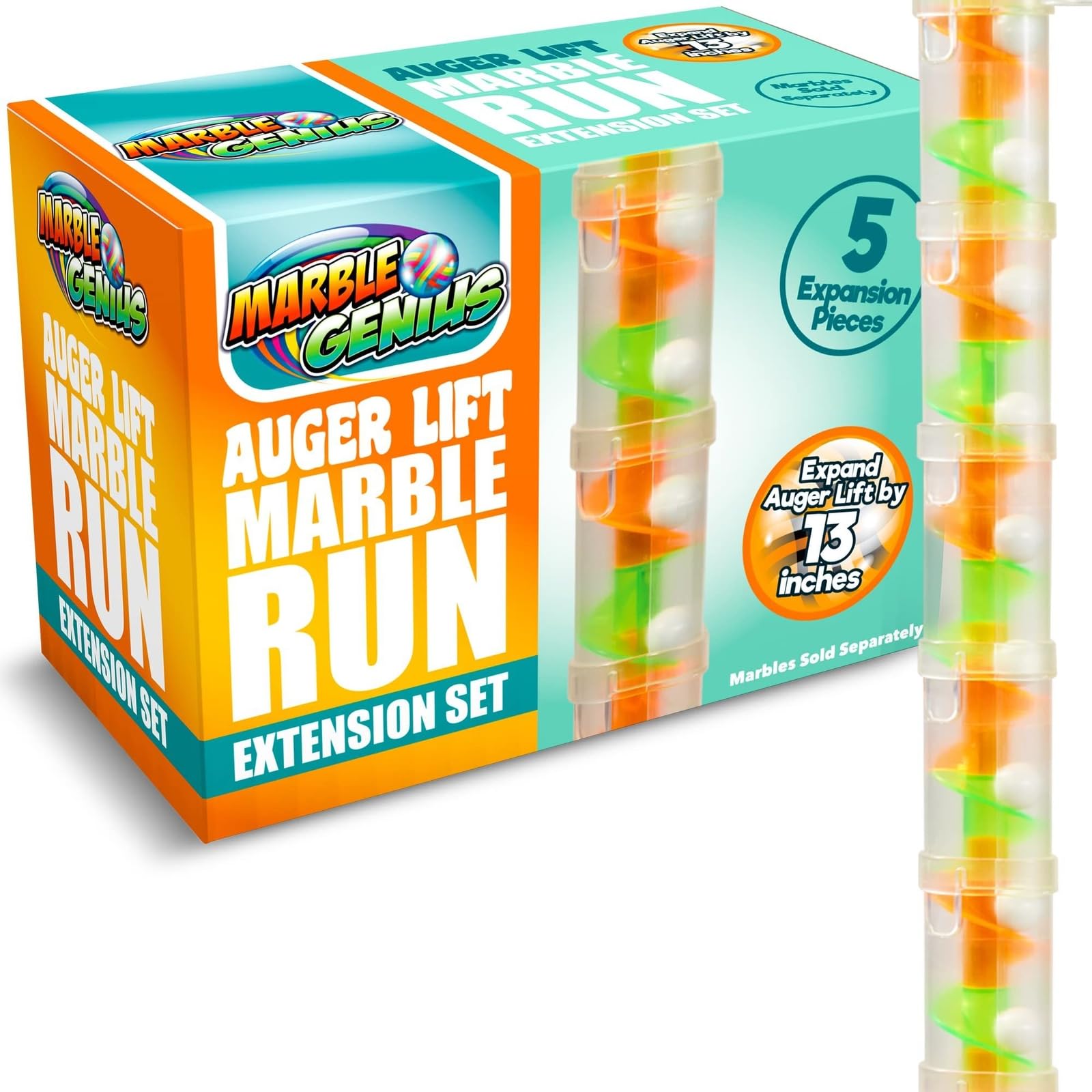 Marble Genius Auger Lift Extension, Marble Run Accessory Set Adds 13 Inches to Lifts for Additional Marbles Racing Fun, Motor & Batteries Not Included, for Ages 5 and Above, Neon