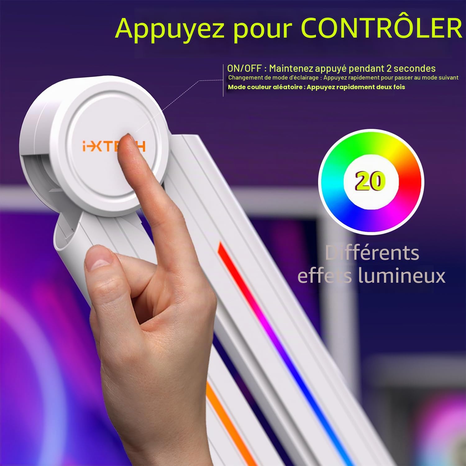 IXTECH Bras de microphone RGB à profil élevé, support de microphone à bras de perche aérienne réglable avec montage sur bureau, support de microphone réglable avec montage sur bureau, bras de