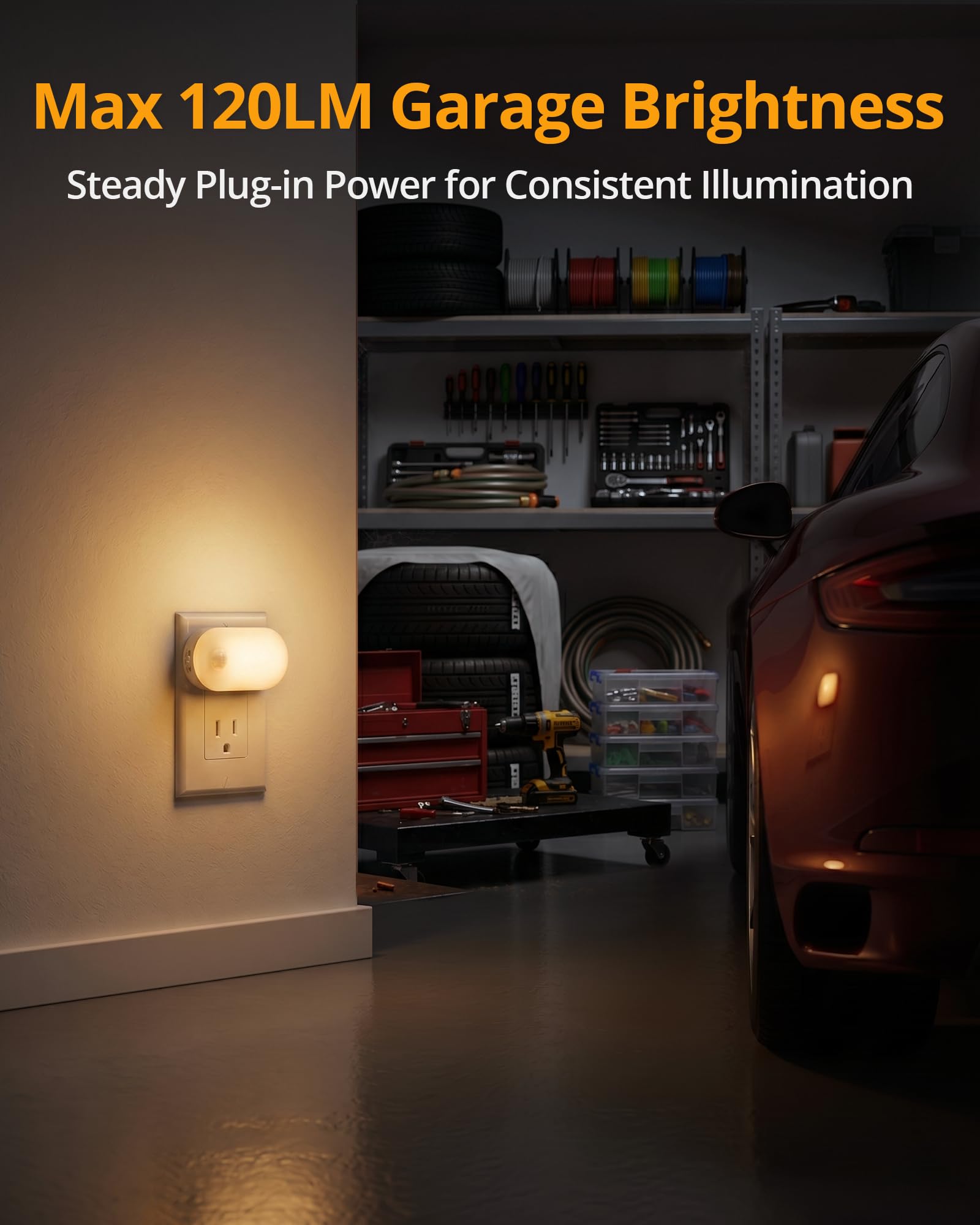 LYRIDZ - Luz nocturna con sensor de movimiento, luz nocturna inteligente de 1 a 120 lm, luz blanca cálida LED con brillo ajustable continuo para dormitorio, cocina, escaleras, pasillo, paquete de 6
