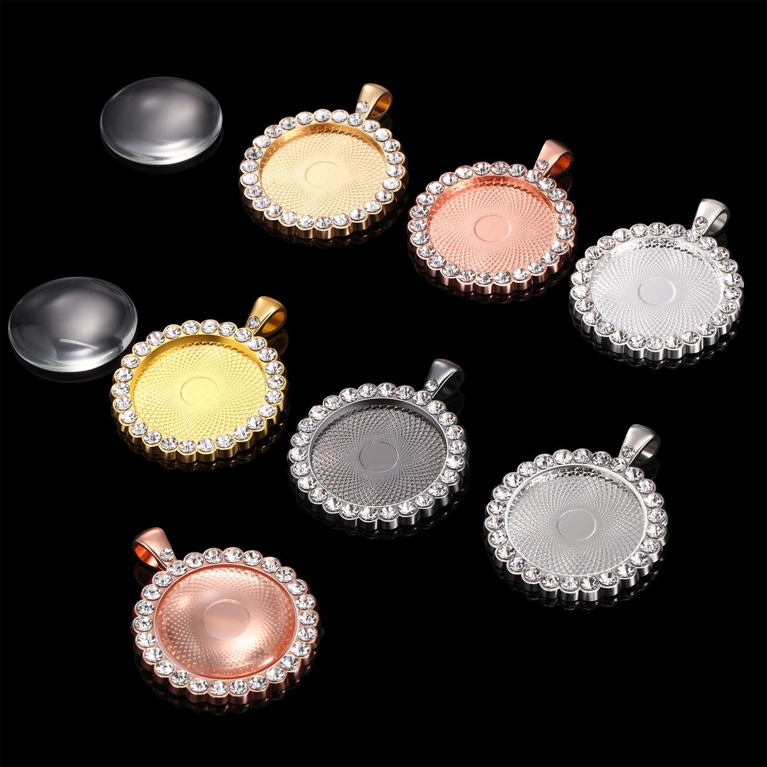 Hicarer 48 Rhinestone Bezel Pendant Trays 24 Pcs Gold Silver 25 mm Round Bezel Trays Blank Pendant Bases with 24 Transparent Glass Cabochons for Photo Making Crafts Wedding Jewelry Gifts - Image 5
