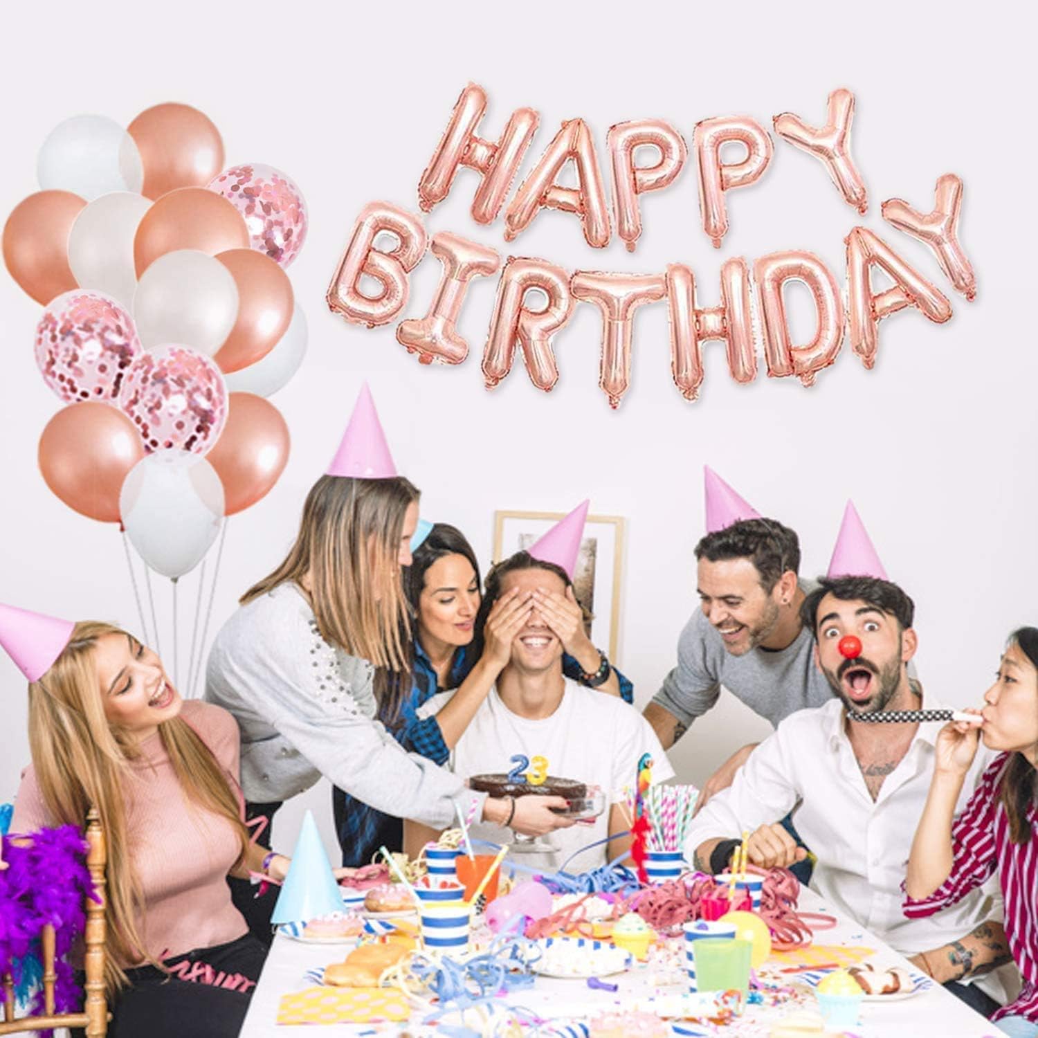 19th Rose Gold Birthday Party Decorations Pack 48PCS Banner Happy Birthday Decorations for Girls Women Party Supplies Happy Birthday Star Heart Rose Gold Foil Balloons Latex Balloons (19th) - Image 5