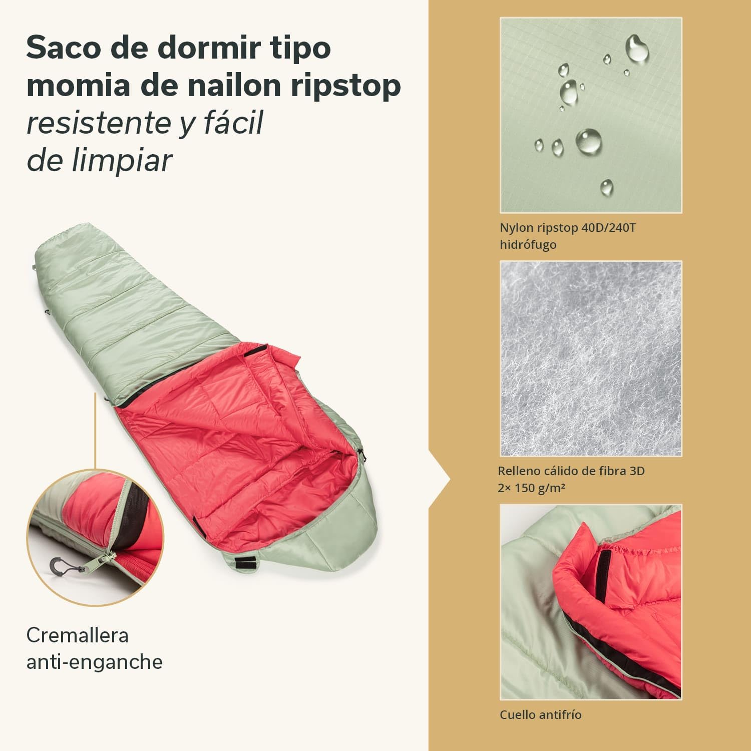 Skandika Saco de Dormir Gjora | Tipo Momia para Adultos, 3-4 Estaciones, Nylon Ripstop, Compacto, Repelente al Agua, Saco de Viaje