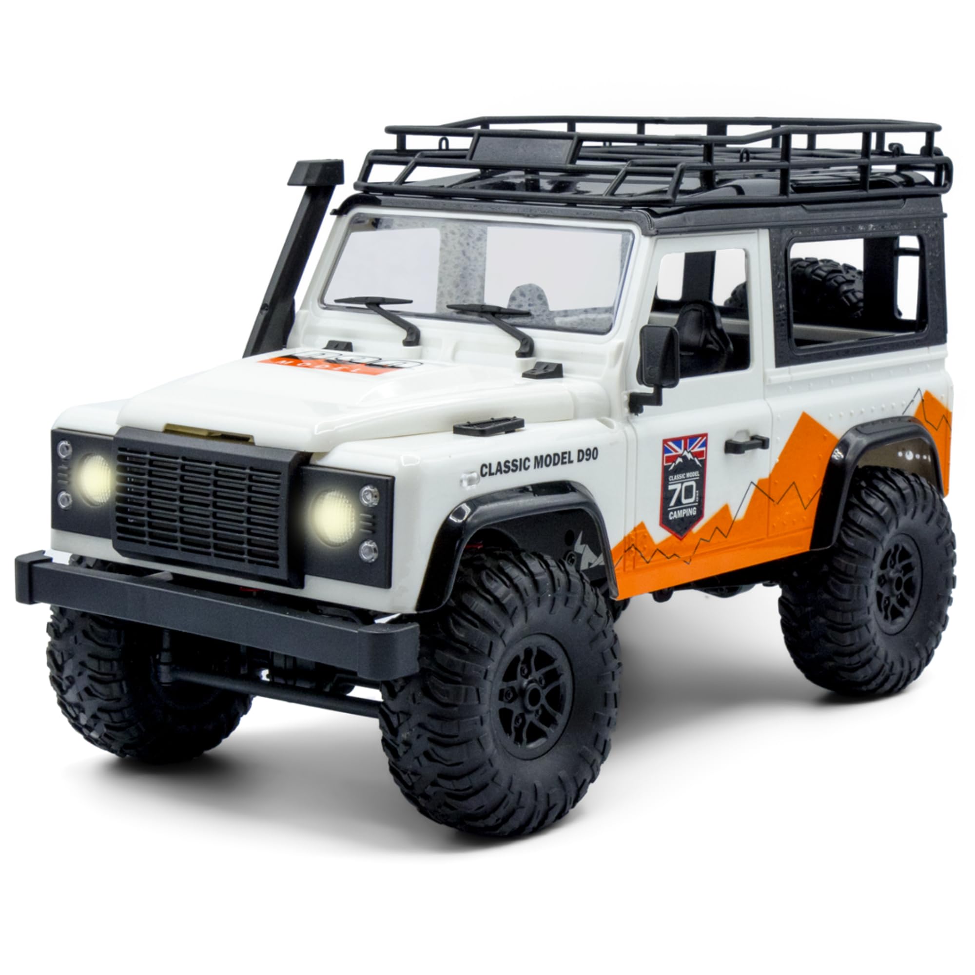 Coche teledirigido resistente 1:12 – Land Rover Trail V2 RC Coche 4WD para exteriores con luz LED, caja de engranajes metálicos, 60 minutos de tiempo de conducción, vehículo todoterreno