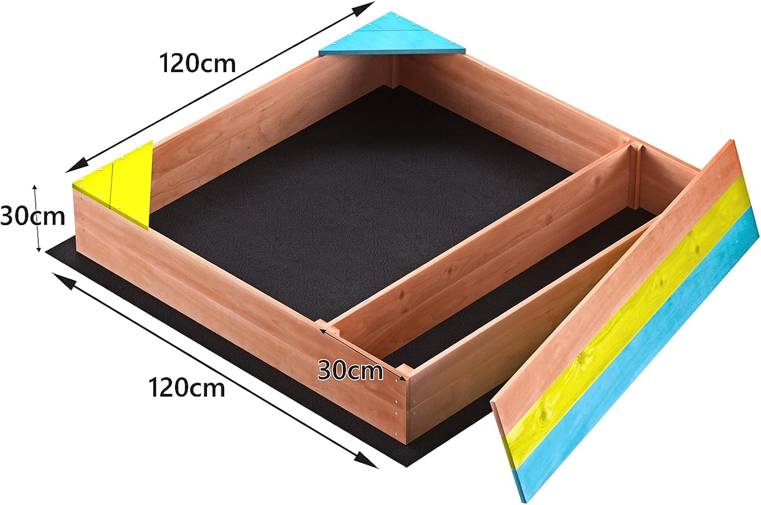 Children's Wooden Sandbox, Sandpit,Kids Wood Playset Outdoor Backyard,47.25" L x47.25 W x 7.87" H,Golden Red