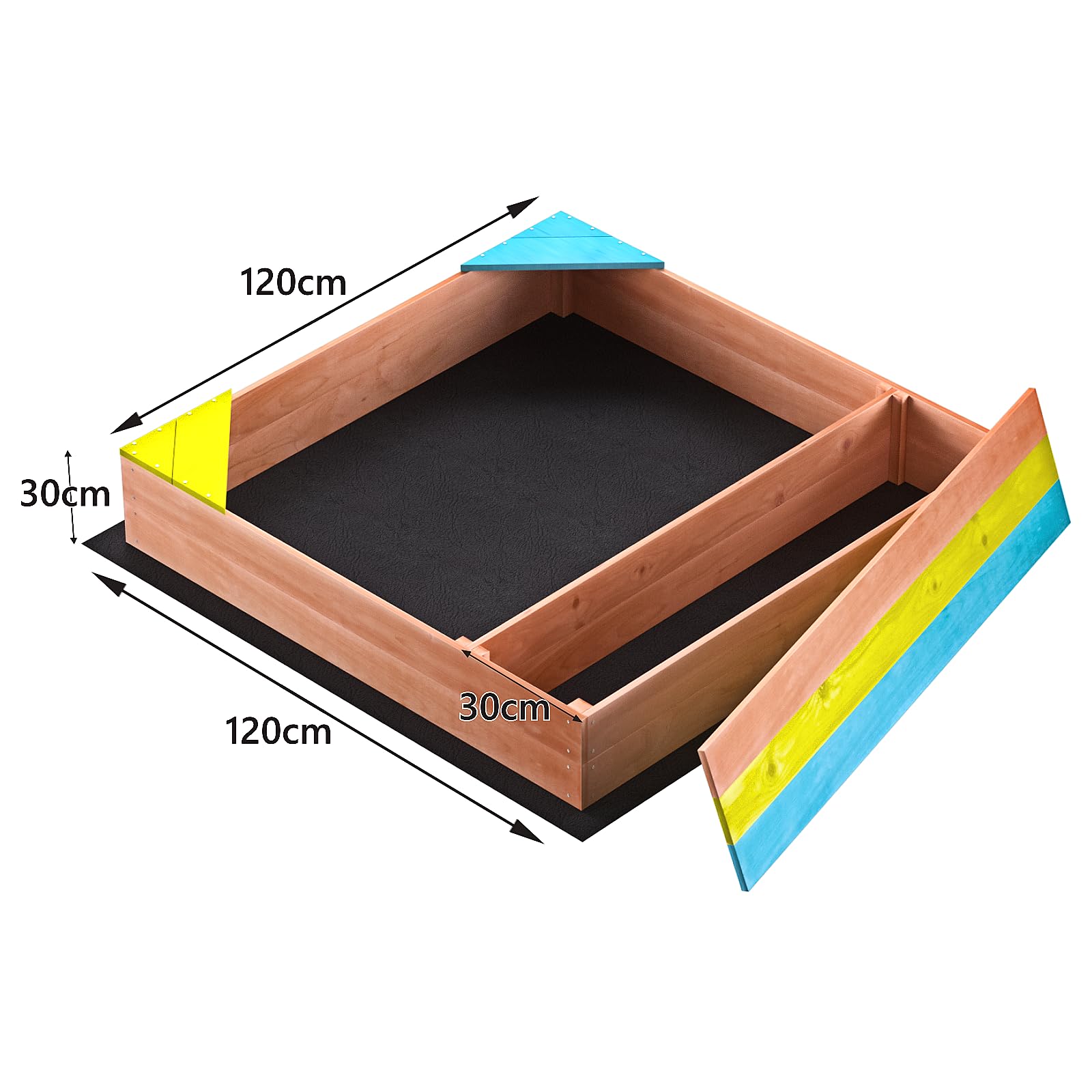 47 Inch Wooden Sandbox for Kids Outdoor - Large Square Sandpit with Storage Box & Bottom Liner, Firwood Play Sand Box for Backyard, Garden (Golden Red)