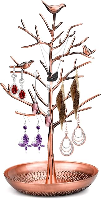 Ring Display Birds Tree Necklace Organizer, Necklace Holder, Hanging Accessories Storage, Jewellery Organiser, Bracelet Hanger, Vintage Birds Tree Branch Jewellery Display, Fixings Included (Bronze)