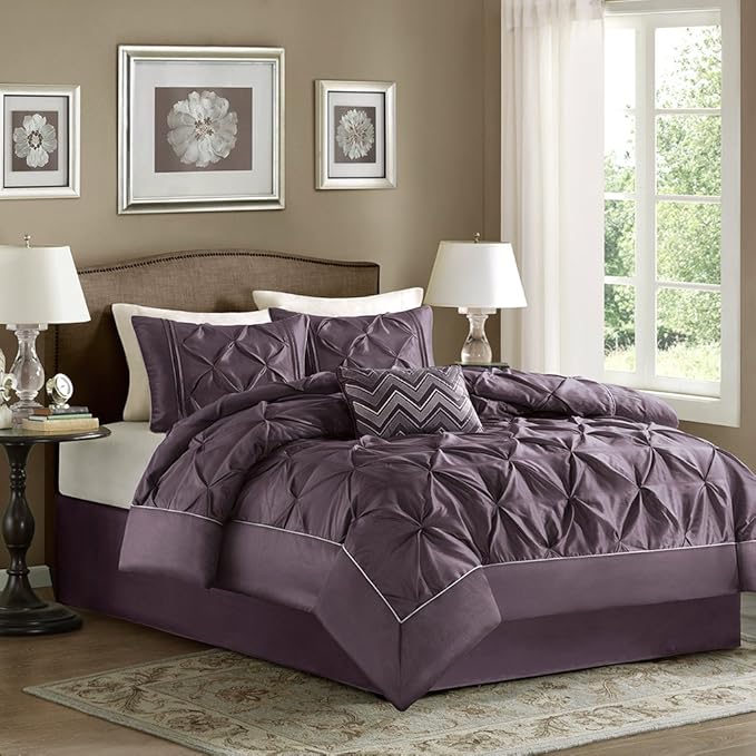 Home Essence Madeline 5Piece Comforter Set, Queen, Plum Home & Kitchen