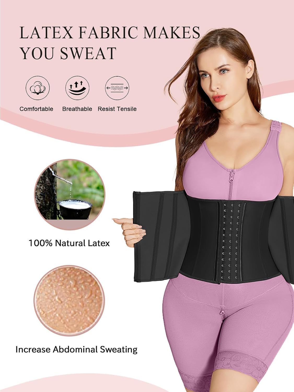 SHAPSHE Waist Trainer for Women, Workout Sports Girdle with Zipper, Body Shaper for Tummy Control Black