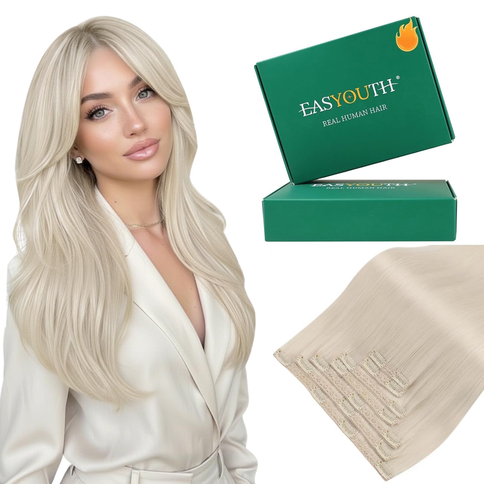 Easyouth Blonde Clip in Hair Extensions Hair Extensions Clip ins White Blonde Soft and Silky Clips on Hair Extension for Women Blend Naturally with