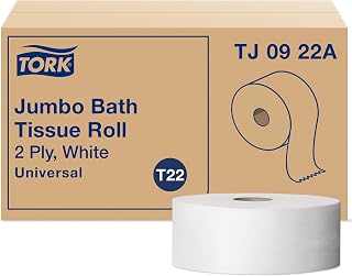 Tork TJ0922A Jumbo Toilet Paper Rolls, 2-Ply Universal White, 12 x 1000 ft Bulk Commercial Bath Tissue
