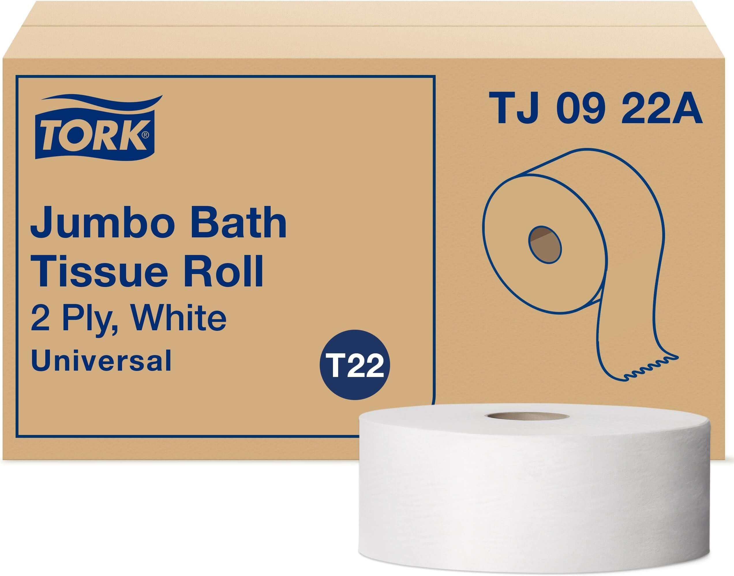 Jumbo Toilet Paper Roll White T22, Universal, 2-ply, 12 x 1000', TJ0922A