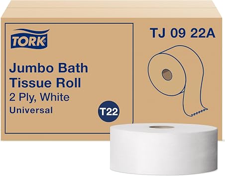 Tork Jumbo Toilet Paper Roll White T22, Universal, 2-ply, 12 x 1000, TJ0922A