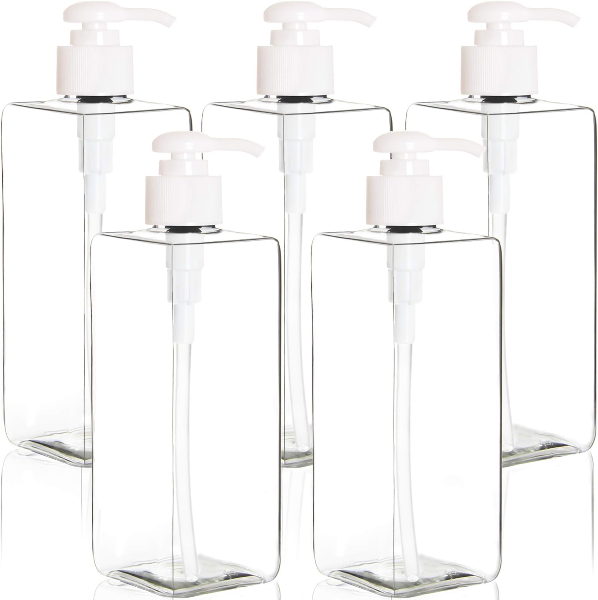 Youngever 5 Pack Clear Plastic Square Pump Bottles, Refillable Plastic Pump Bottles