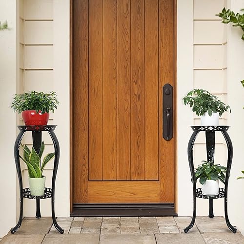 Miniatura 3 de Ufine Soporte de metal para plantas de 2 niveles para interiores y exteriores, soporte para macetas de hierro alto, para porche de esquina, paquete