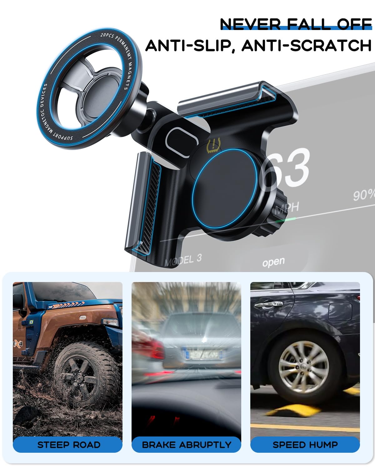 Ganci Nascosti Per Tesla Model Y/3 (2021-2024) - Supporto Magnetico Per Telefono E Gancio Appendiborse 2 In 1 - 4