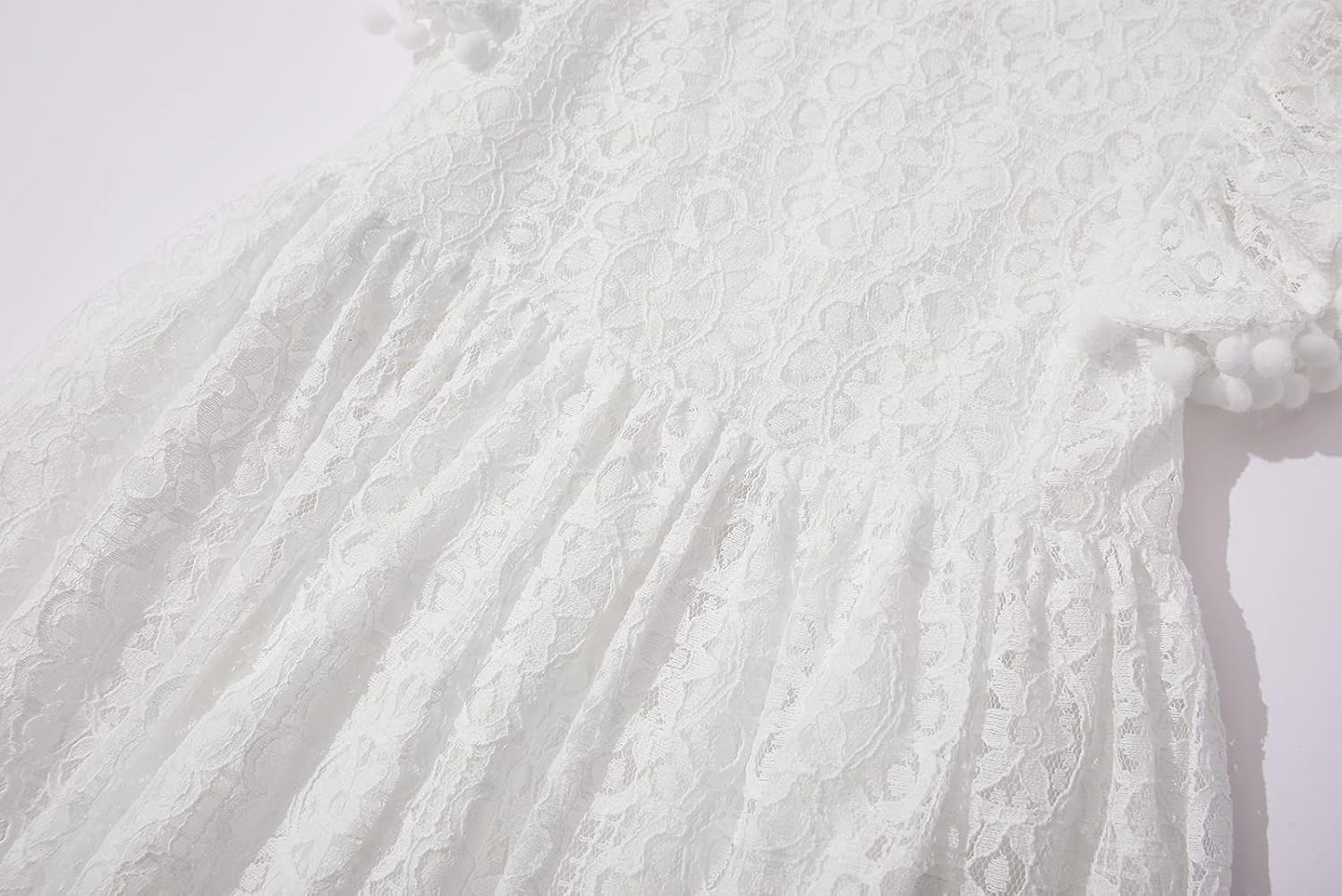 Toddler Girls Cute Pompoms Lace Floral Elegant Retro Swing Party Dress - Image 7