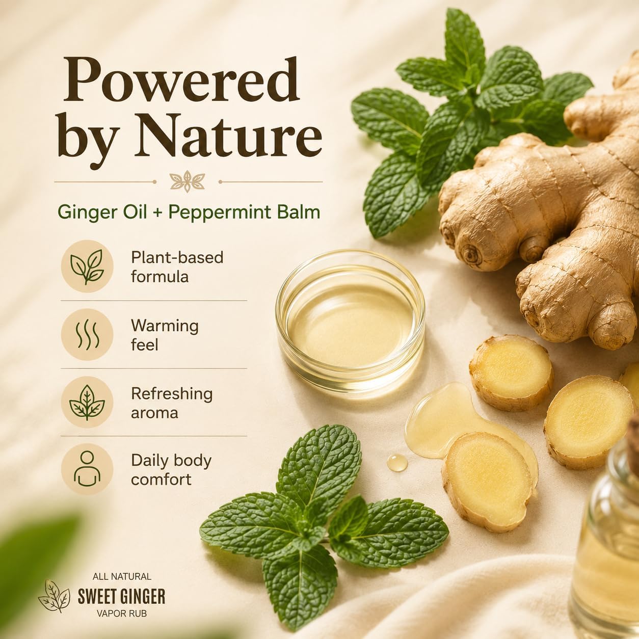 Sweet Ginger Vapor Rub, All-Natural Plant-Based Ginger Oil & Peppermint Balm for Muscle, Herbal Massage Stick, Soothing Body with Natural Extracts, Warming and Relaxing, Roller Design (1)