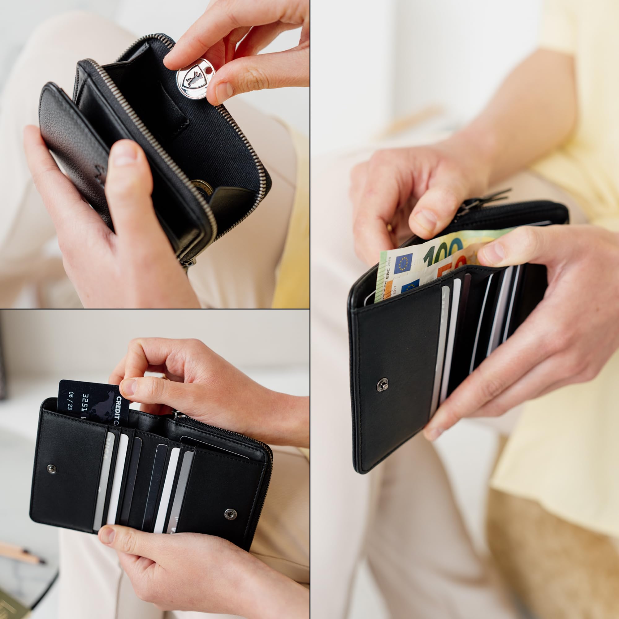 Berliner Bags Petit Portefeuille Femme Sara en Cuir RFID - Noir