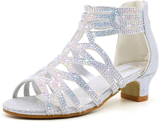 Girls High Heels Dress Pump Sandals Glitter Wedding Flower Party Princess Shoes for Kids Toddler