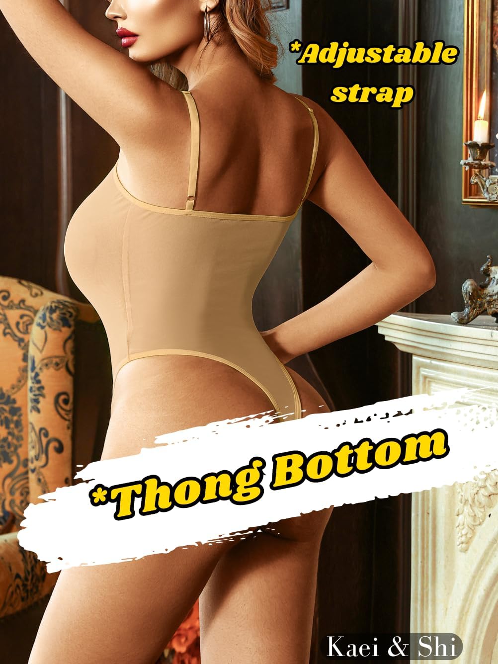 Kaei&Shi Mesh Bodysuit For Women,Spaghetti Strap Backless High Cut Sexy Body Suit,One Piece Sheer Top Rave Outfits Club Date - Image 3