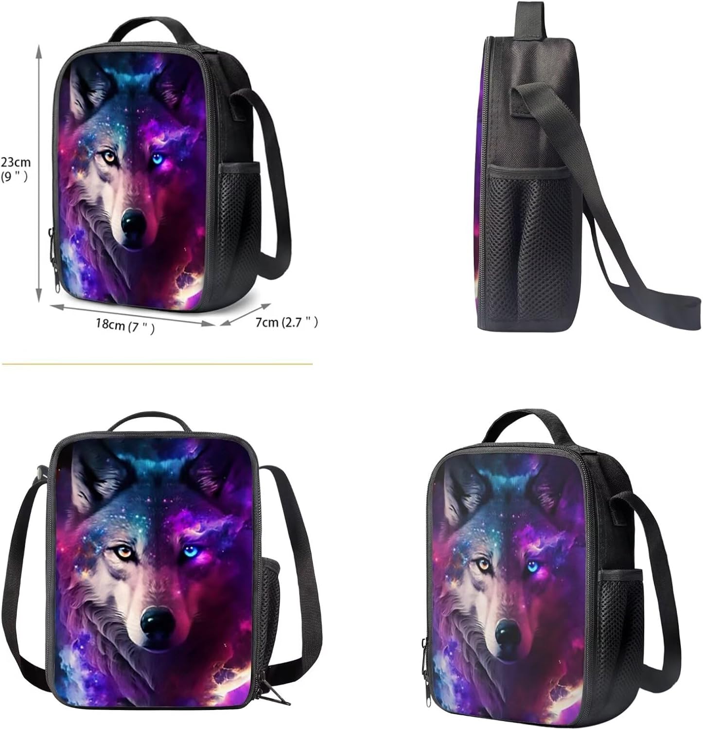 Upetstory Galaxy Wolf Backpack for Girls Boys Kids School Bag Set with Lunch Box Pencil Case Elementary Kindergarten Preschool Bookbag Water Bottle Sleeve Book Cover Keychain Travel Cycling