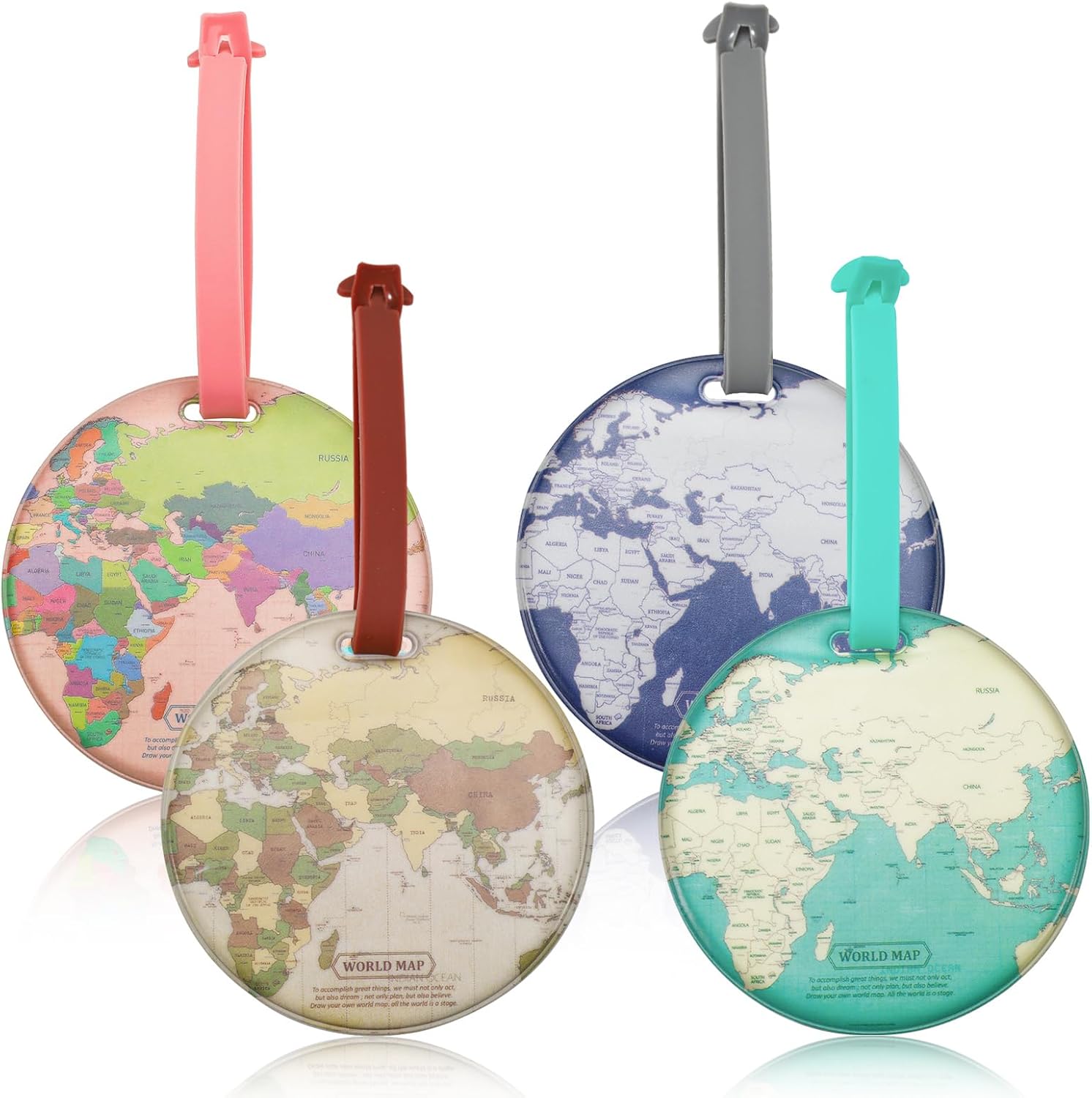 LELE LIFE Unique World Map Luggage Tags Cute Round Luggage Tags for Suitcase Travel Name Tag for Luggage Bag Backpack Travel Accessories 4 Pack