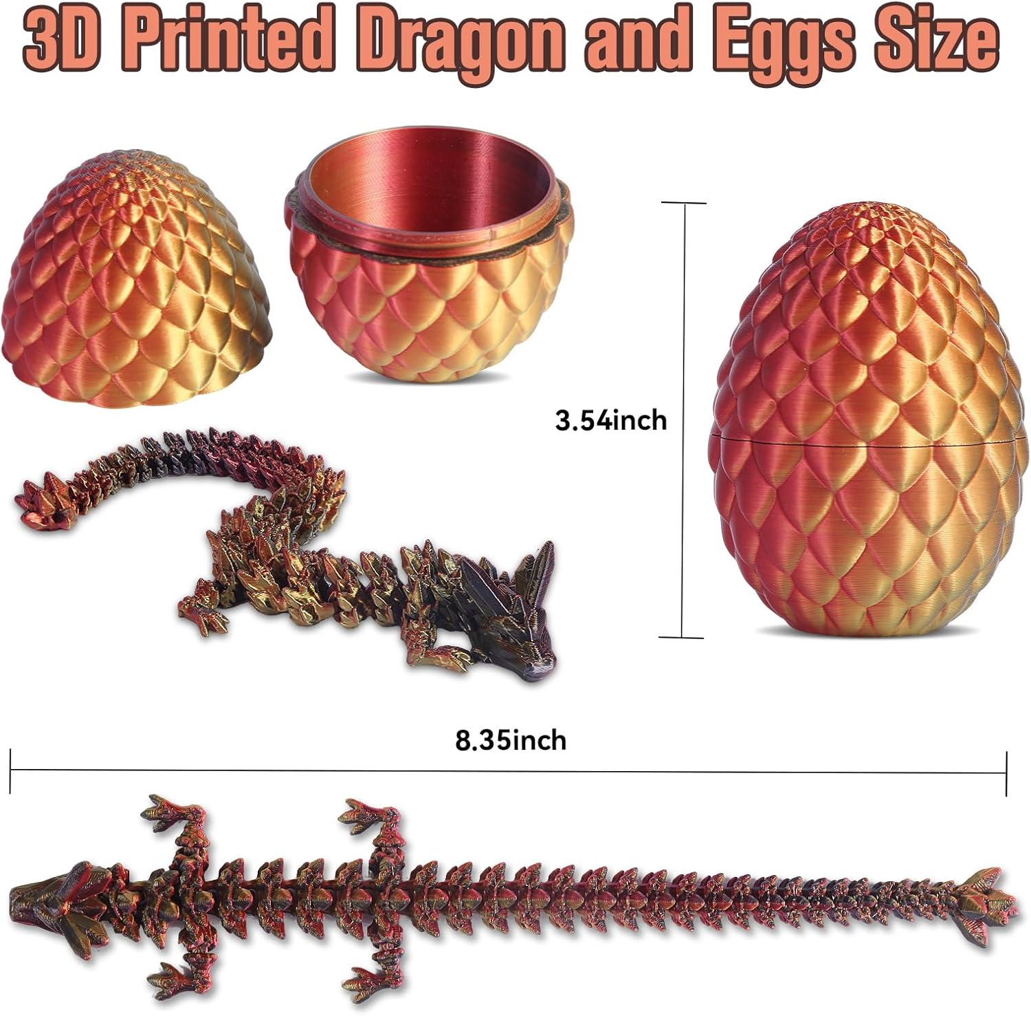 8PCS 8" 3D Printed Dragon Eggs with Dragon Inside – Fantasy Tabletop Decor, Classroom Rewards/Unique Birthday Fidget Toys for Stress Relief/3D Printing Toys for Kids & Adults