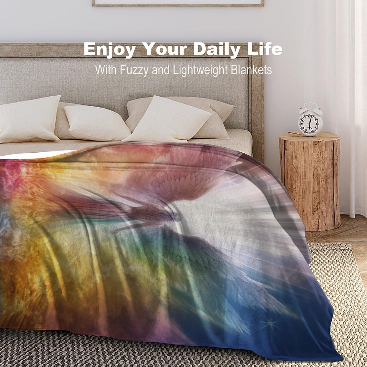 3D Rainbow Angel Plush Bed Blanket, Flannel Blanket for Kids Teen Young Boys Girls Throw Blanket Modern Fashion Anti-Pilling Blanket for Couch Bed Sofa 50"*60"（130 * 150cm）