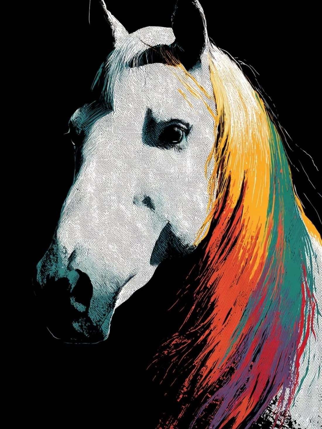 WANGWANGMIAO Paint by Number for Adults,Colorful Mane White Horse Adult Painting by Numbers Canvas Kits, DIY Acrylic Oil Paints for Home Wall Decor Gift 16x20inch，with Frame