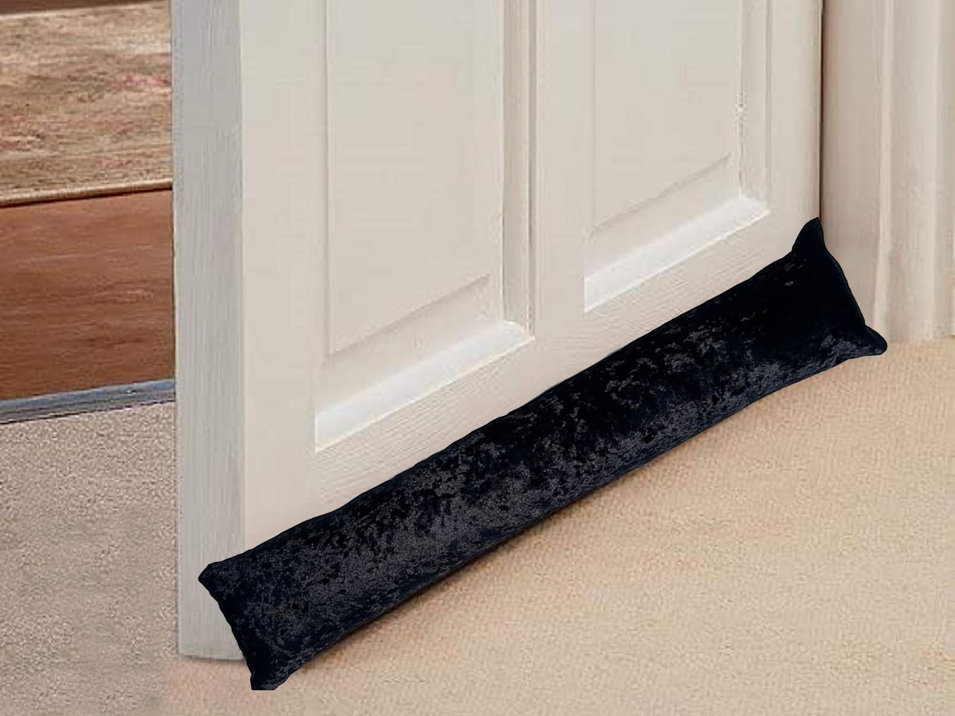 Window and Door Draught Excluder Crushed Velour - Decorative Draft Stopper - (Black)