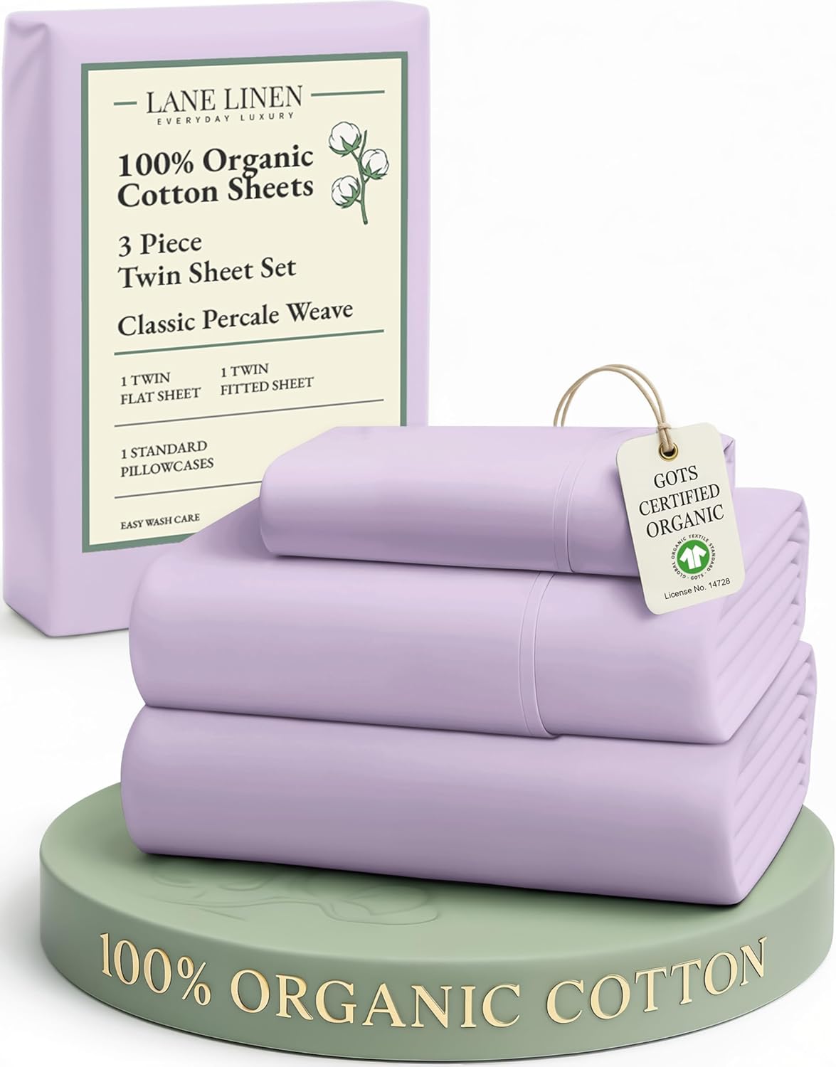 LANE LINEN 100% Organic Cotton Sheets Set Twin Size, Classic Percale Weave, Breathable Naturally Temperature Regulating Cotton Sheet Set, Low Pill Fade Resistant Deep Pocket Twin Sheets-Orchid Petal