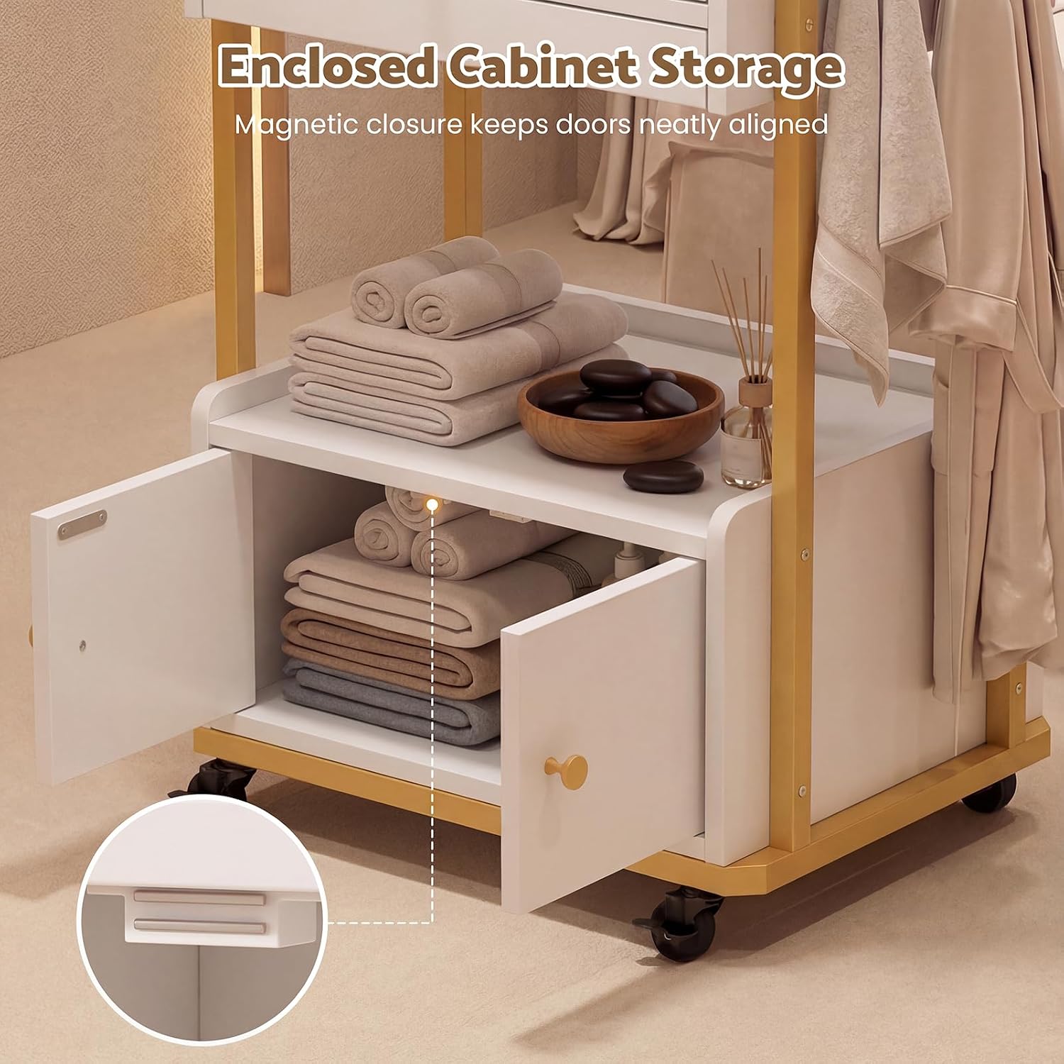 Spa Salon Trolley with Storage Cabinet, Rolling Beauty Cart for Professional Spa & Salon Use, Mobile Esthetician Cart for Skincare, Facial & Treatment Supplies (White)