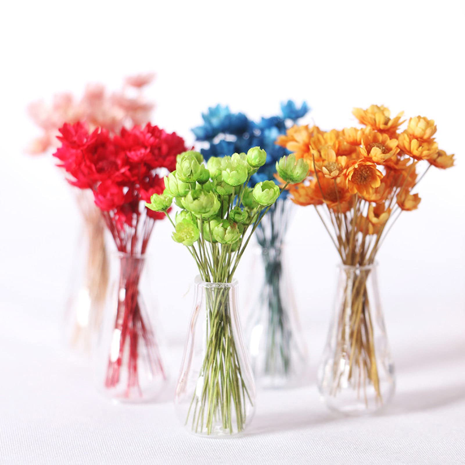Mini Blumenvase Für Puppenhaus 1/12 Maßstab – Mit Getrockneter Blume, Ca. 4-5 Cm Hoch, Glas, Mehrfarbig