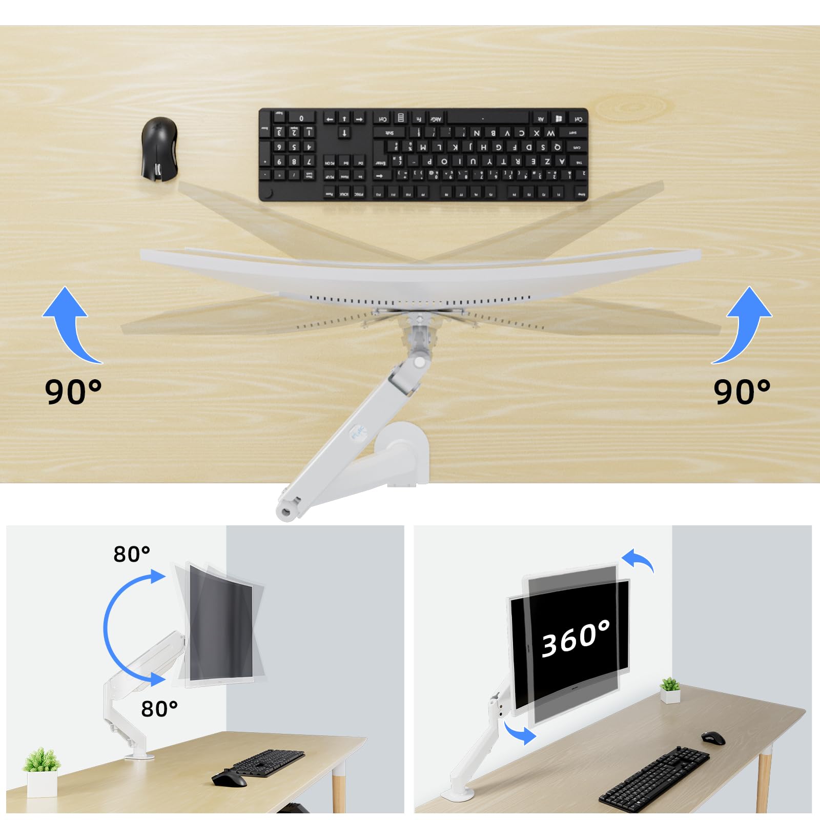 suptek Supporto per Monitor Braccio per Monitor con Molla a Gas Regolabile in Altezza per Schermi da 17-32 pollici, VESA 75/100 mm, fino a 10 kg, Ergonomico, Bianco